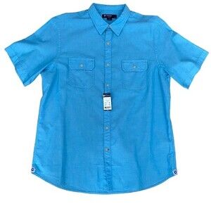Daniel Cremieux Classics Blue Button Up Shirt Short Sleeve Cotton Chest Pocket